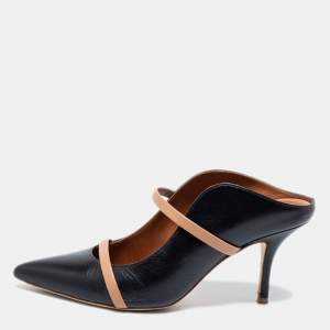 Pre Owned Malone Souliers Black/Beige Leather Maureen Mules Size 38