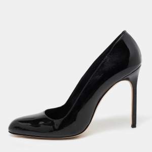 Pre Owned Manolo Blahnik Black Patent Leather Round Toe Pumps Size 40 