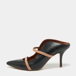 حذاء سلايد مالون سولييه مورين جلد أسود مقدمة مدببة مقاس 35.5