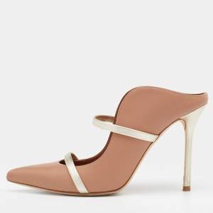 Pre Owned Malone Souliers Beige/Gold Leather Maureen Mules Size 37.5