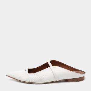 Pre Owned Malone Souliers White Snake Skin Maureen Pointed Toe Flat Mules Size 41