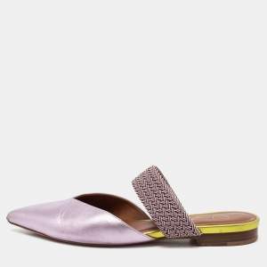 Pre Owned Malone Souliers Metallic Purple Leather And Elastic Maisie Flat Mules Size 36