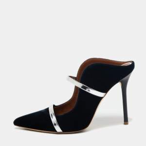 Pre Owned Malone Souliers Black Velvet And Leather Maureen Mules Size 38.5