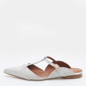 Pre Owned Malone Souliers Silver Satin Imogen Flat Sandals Size 39