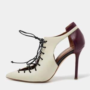 Pre Owned Malone Souliers Off-White/Purple Leather Montana Lace Up Pointed Toe Pumps Size 36