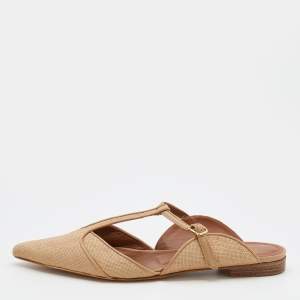 Malone Souliers Beige Raffia And Leather Marion Pointed Toe Flat Mules Size 40