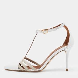 Pre Owned Malone Souliers White Leather Ila T-Strap Pumps Size 37