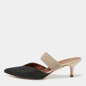 Pre Owned Malone Souliers Navy Blue/Beige Fabric and Stretch Band Maisie Mules Size 38