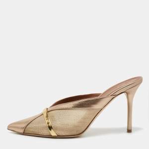 Pre Owned Malone Souliers Metalic Gold/Bronze Mesh and Leather Bobbi Mules Size 38