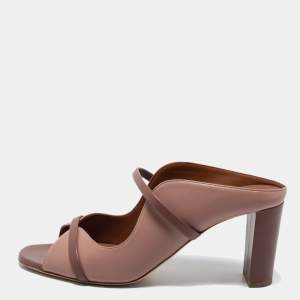 Pre Owned Malone Souliers Dusty Pink Leather Norah Block Heel Mules Size 38.5