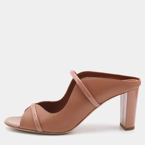 Pre Owned Malone Souliers Nude Leather and Patent Maureen Block Heel Mules Size 41.5