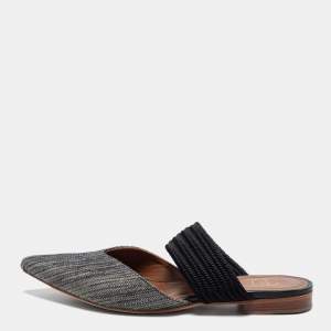 Pre Owned Malone Souliers Black/Beige Embroidered Fabric Maisie Pointed-Toe Flats Size 36