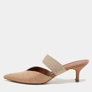 Pre Owned Malone Souliers Beige Croc Embossed Leather Maisie Mules Size 40