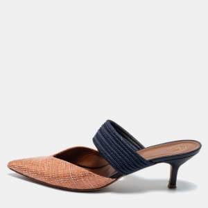 Malone Souliers Orange/Navy Blue Woven Fabric Maisie Mules Size 40