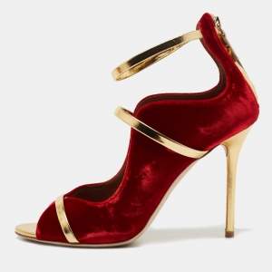 Pre Owned Malone Souliers Red/Gold Velvet and Leather Mika Sandals Size 40