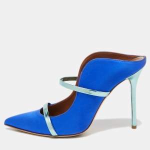 Malone Souliers Metallic/Blue Satin Maureen Mules Size 41