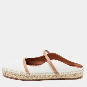 Pre Owned Malone Souliers White/Brown Leather Sienna Flat Espadrille Mules Size 35