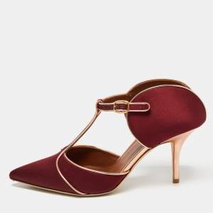 Pre Owned Malone Souliers Burgundy Satin Imogen Mules Size 38.5