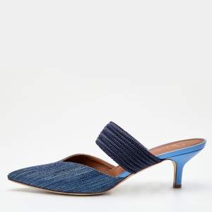 Pre Owned Malone Souliers Navy Blue Fabric and Woven Cord Maisie Mules Size 39