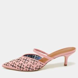 Pre Owned Malone Souliers x FTA Pink Laser Cut Leather Marla Mules Size 40