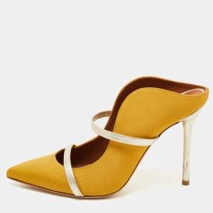 Malone Souliers Yellow/Gold Canvas and Leather Maureen Mules Size 37