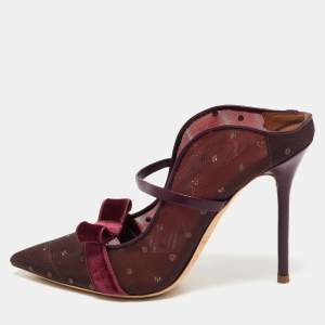 Malone Souliers Burgundy Mesh and Velvet Marguerite Bow Mules Size 38