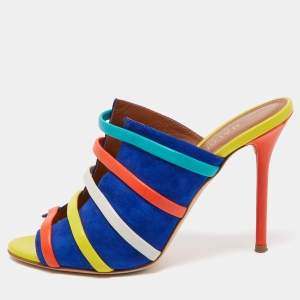 Malone Souliers Multicolor Leather and Suede Open Toe Mules Size 38