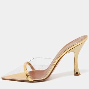 Pre Owned Malone Souliers Gold Patent Leather and PVC Joella Mule Sandals Size 38.5