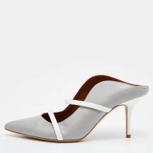Malone Souliers Grey/White Leather Maureen Pointed Toe Mules Size 39.5
