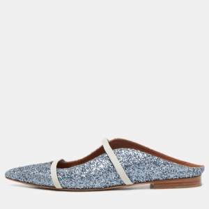 Pre Owned Malone Souliers Metallic Blue Glitter Maureen  Sandals Size 38.5