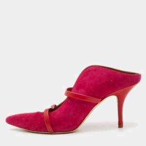 Pre Owned Malone Souliers Pink/Red Suede and Leather Maureen Mules Size 38