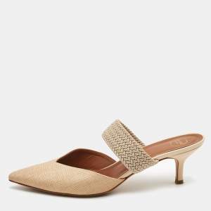 Pre Owned Malone Souliers Beige Canvas Maisie Mules Size 38.5