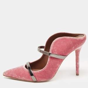 Pre Owned Malone Souliers Pink Velvet Maureen Mules Size 38