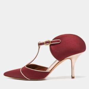 Pre Owned Malone Souliers Burgundy Satin Imogen Mules Size 39
