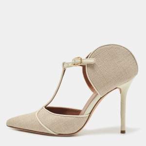 Malone Souliers Cream Canvas And Leather Trim Imogen Pumps Size 37