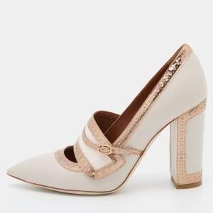 Pre Owned Malone Souliers Rose Gold/Light Pink Perforated Leather Ada Pumps Size 35.5