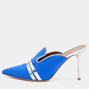 Pre Owned Malone Souliers by Roy Luwolt Blue/Silver and Leather Hayley Mules Size 38
