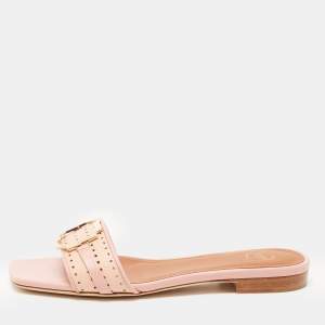Pre Owned Malone Souliers Pink Perforated Leather Gena Flat Slides Size 36