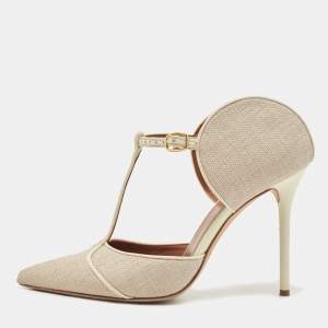 Pre Owned Malone Souliers Cream Leather and Canvas Imogen Pumps Size  41