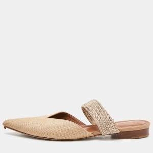 Pre Owned Malone Souliers Beige Raffia Maisie Flat Mules Size 39