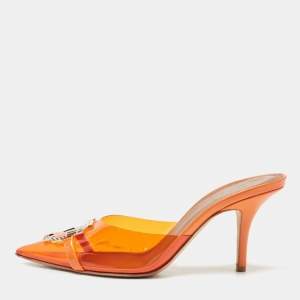 Pre Owned Malone Souliers Orange PVC Missy  Pointed Toe Sandals Size 38.5