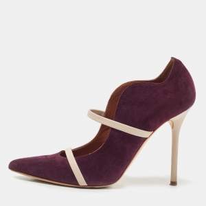 Malone Souliers Burgundy/Beige Suede and Leather Maureen Pumps Size 38 