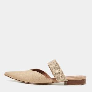Pre Owned Malone Souliers Beige Raffia Maisie Flat Mules Size 41