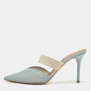 Pre Owned Malone Souliers Blue Leather and Canvas Maisie Sandals Size 39