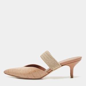 Pre Owned Malone Souliers Beige Croc Embossed Leather Maisie Mules Size 38