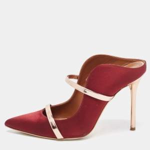 Pre Owned Malone Souliers Burgundy/Gold Satin Maureen Pumps Size 38