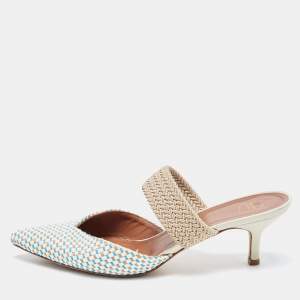 Pre Owned Malone Souliers Multicolor Woven Raffia Maisie Mule Pumps Size 38