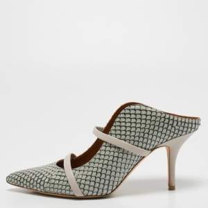 Pre Owned Malone Souliers Grey/Pink Watersnake Leather Maureen Pointed Toe Mules Size 38
