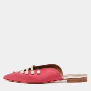 Pre Owned Malone Souliers Pink Satin Zelda Flat Mules Size 38.5