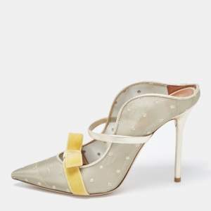 Pre Owned Malone Souliers Metallic Mesh and Leather Marguerite Bow Mules Size 38.5